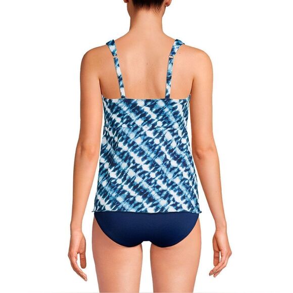 Land's End Plus Size Flutter Tankini Swim Suit Top Navy White Bias Tie Dye XL - Picture 3 of 4